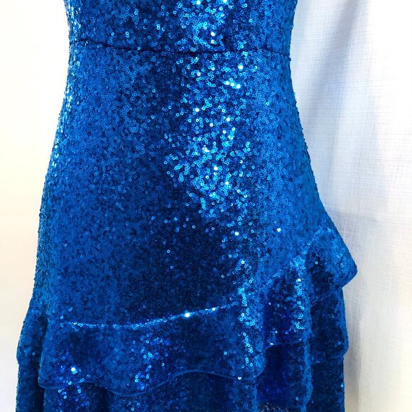 D. ark Bright Blue Sequin Mini Dress Size XS - Picture 5 of 9